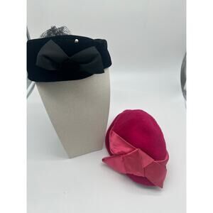 Lot of 2 Vintage Hats Pink Mr. Kurt Cloche Black Pillbox Lace
